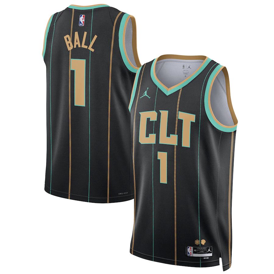 Men Charlotte Hornets #1 LaMelo Ball Jordan Brand Black City Edition 2022-23 Swingman NBA Jersey->brooklyn nets->NBA Jersey